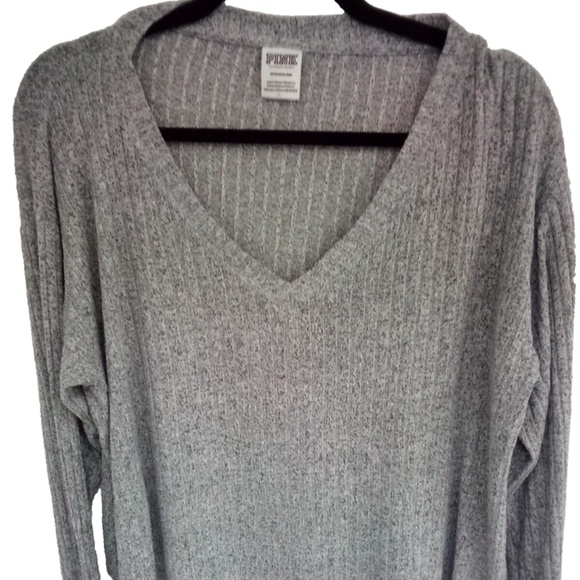 Pink Victoria Secret Active Gray Ribbed Long Sleeve V-Neck Cropped Athltetic Sm - Picture 1 of 6